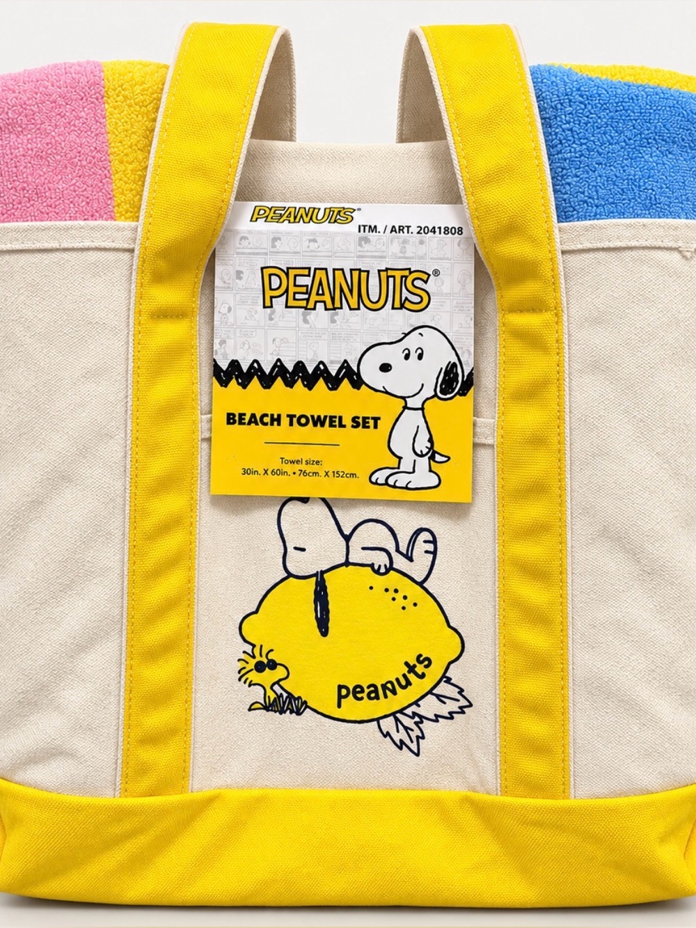 Peanuts Snoopy & Lucy Lemonade Beach Towel Set with Tote Bag New With Tags